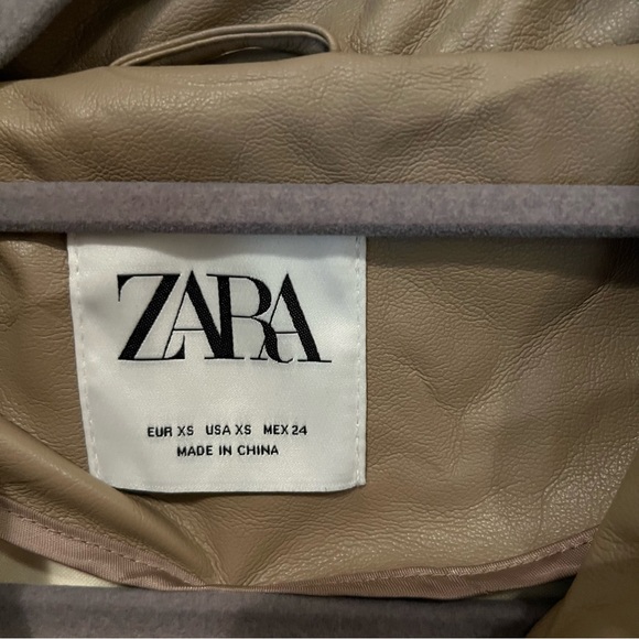 Zara Taupe Leather Hooded Zipper Jacket | XS - Picture 4 of 11